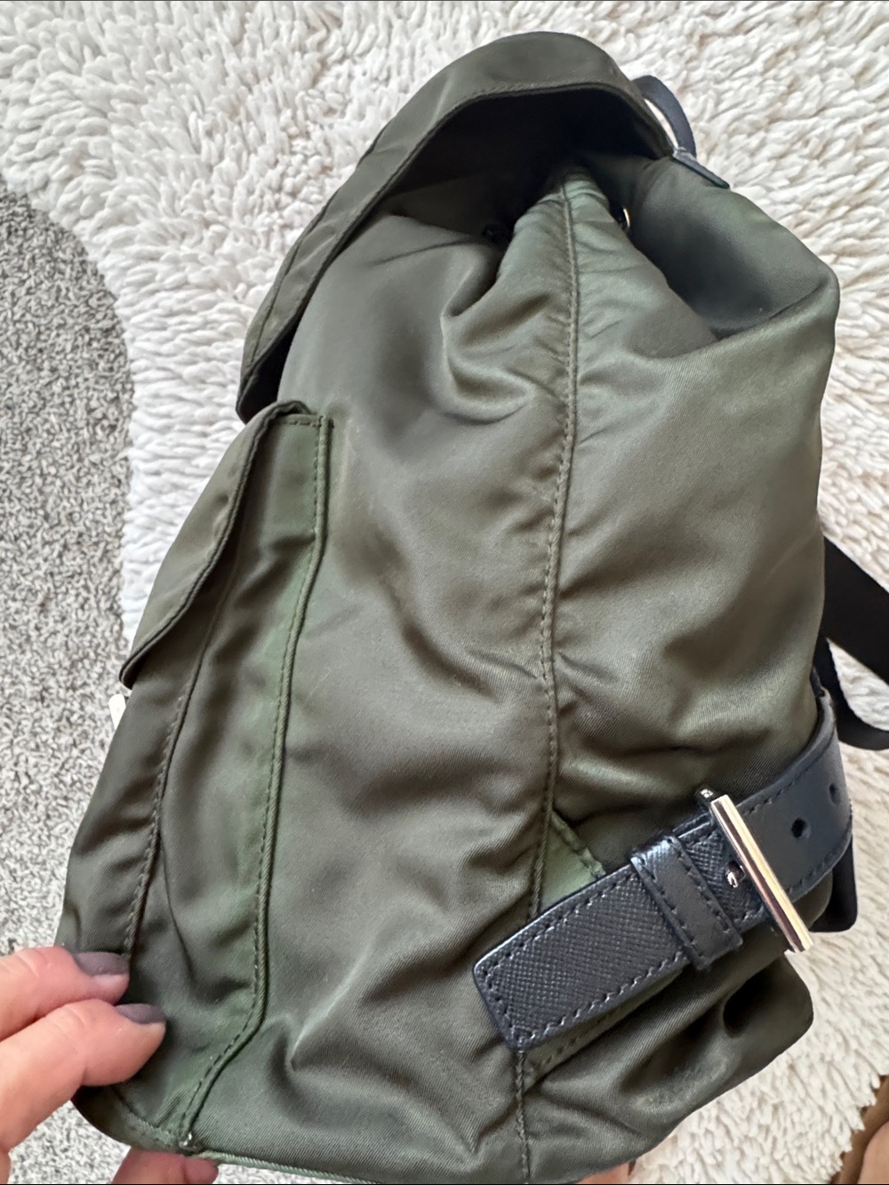 Prada Olive Nylon Backpack with Black Leather Trim - Picture 4 of 6